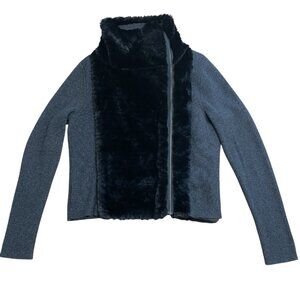 LOFT SWEATER FAUX FUR KNIT WOOL RABBIT HAIR BLEND FULL ZIP SIZE L LAGENLOOK